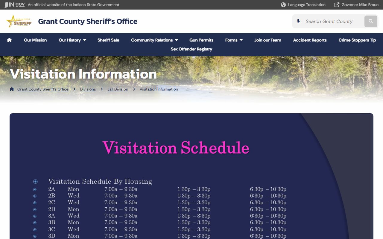 Grant County jail visitation schedule for inmate records users